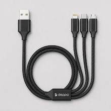 Дата-кабель 3 в 1: micro USB, USB-C, Ligthning, алюминий, 1.2м