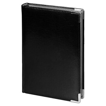 Ежедневник полудатированный Classic Pristine Silver А5, черный с серебром, с металлическими уголками, в твердой обложке с поролоном