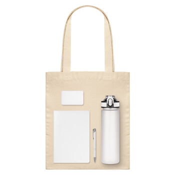 Подарочный набор Велком Пак (Welcome Pack), белый (бутылка, ежедневник, ручка, ЗУ, шоппер)