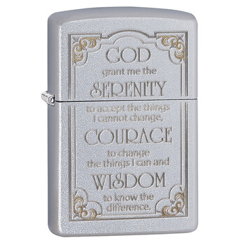Зажигалка ZIPPO Молитва о безмятежности с покрытием сатинированный хром | Serenity Prayer Satin Chrome, латунь/сталь, серебристая, матовая,38x13x57 мм