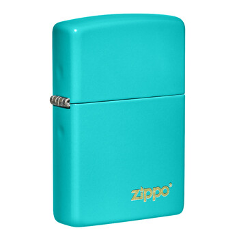 Зажигалка ZIPPO Логотип со светло-бирюзовым покрытием | Logo Flat Turquoise, латунь/сталь, бирюзовая, глянцевая, 38x13x57 мм