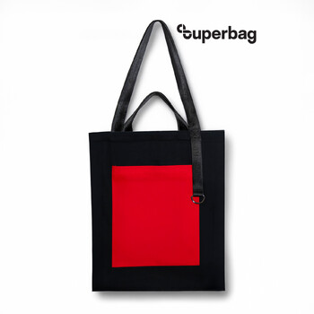 Шоппер Superbag Big Pocket, с карманом на молнии (черный с красным)