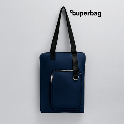 Шоппер Superbag Pocket, с внутренним креплением (карабин) и чехлом для мелочей (темно-синий с черным)